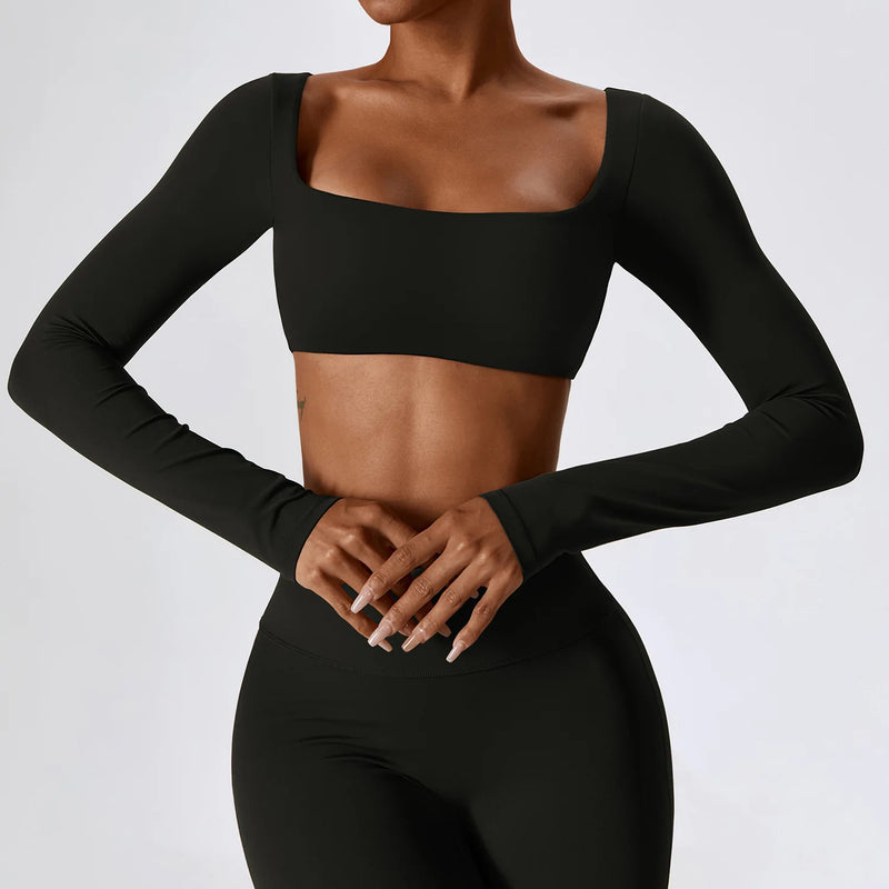 Solid Long Sleeve Crop Top