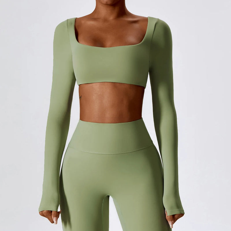 Solid Long Sleeve Crop Top