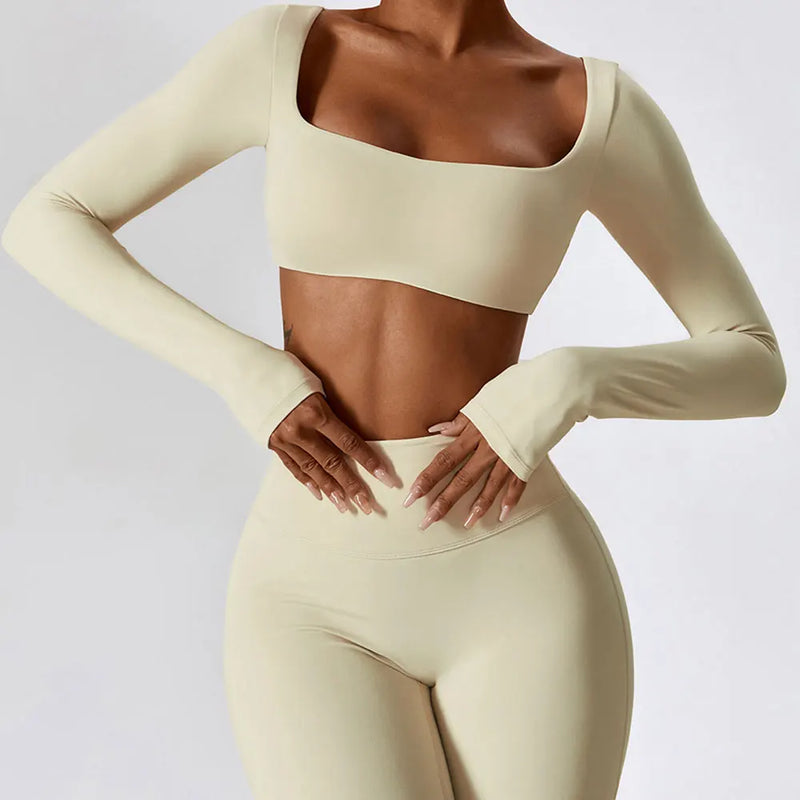 Solid Long Sleeve Crop Top