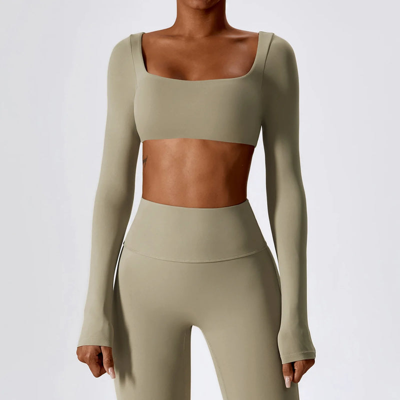 Solid Long Sleeve Crop Top