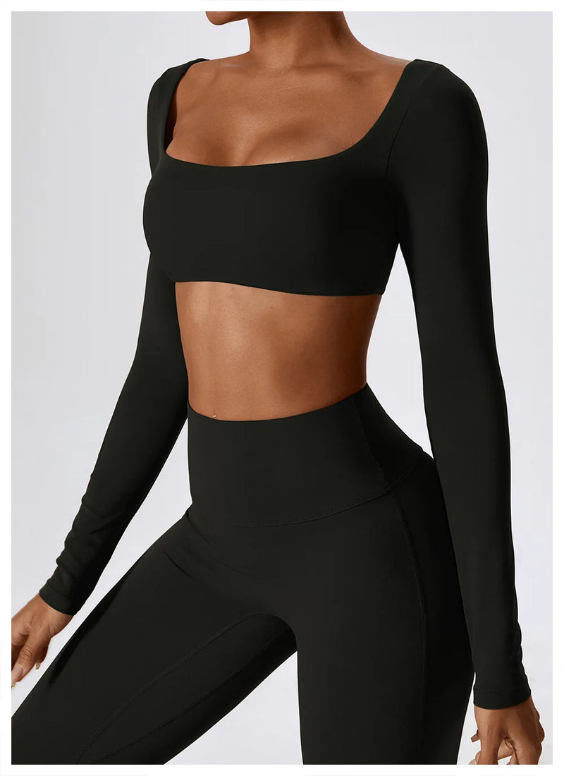 Solid Long Sleeve Crop Top